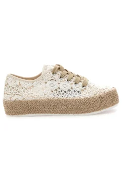 Sneakers bianche beige in crochet con suola in corda ENERGY E122