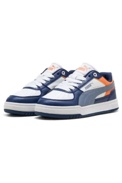 Sneakers bianche blu e arancioni stile court Puma Caven III Block Jr