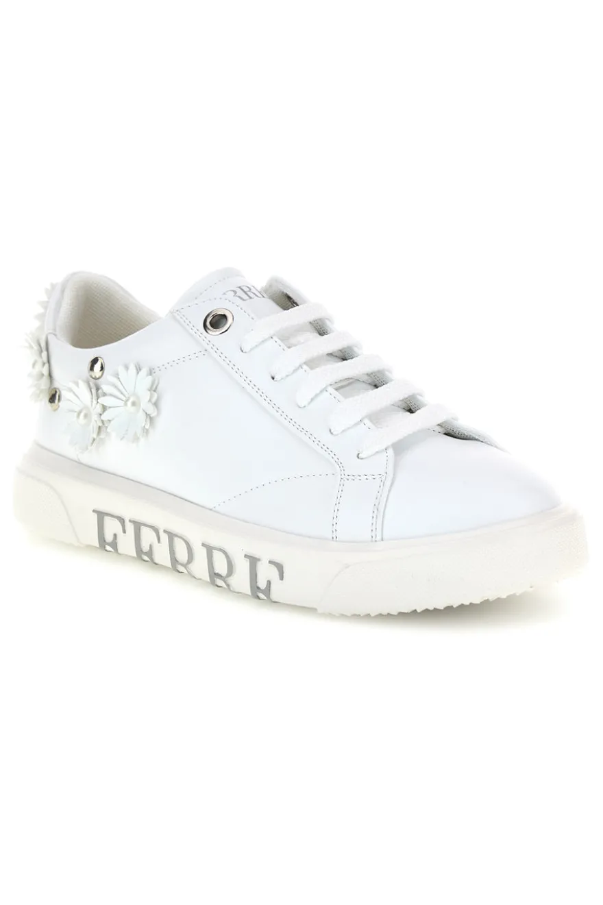 Sneakers bianche con applicazioni floreali Ferre F760