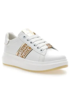 Sneakers Bianche con Bande Laterali Oro LAURA BIAGIOTTI L8945