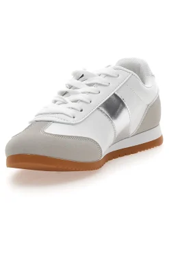 Sneakers Bianche con Banda Laterale Argento TALEMI 24250