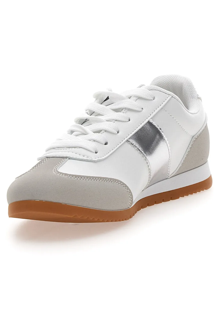 Sneakers Bianche con Banda Laterale Argento TALEMI 24250