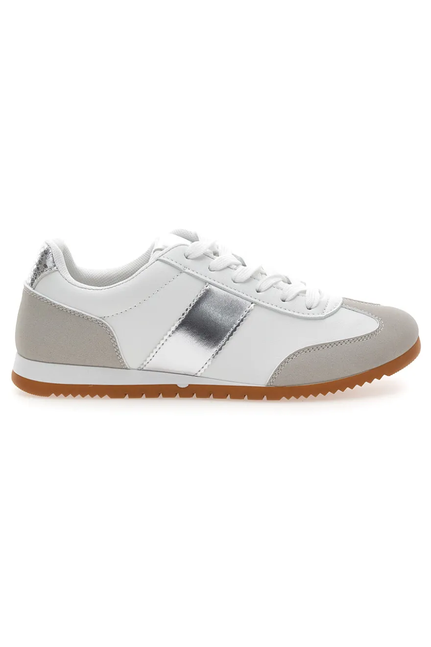 Sneakers Bianche con Banda Laterale Argento TALEMI 24250