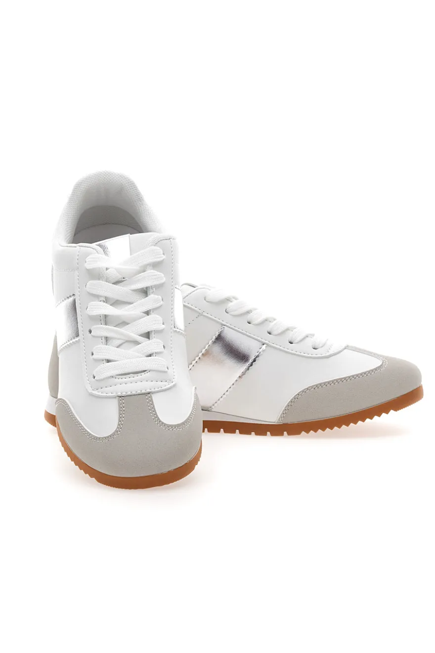 Sneakers Bianche con Banda Laterale Argento TALEMI 24250