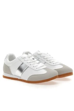 Sneakers Bianche con Banda Laterale Argento TALEMI 24250