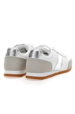Sneakers Bianche con Banda Laterale Argento TALEMI 24250