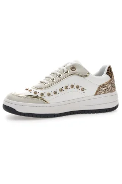 Sneakers bianche con borchie e glitter oro Burani 51771C1108
