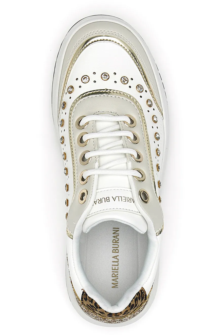 Sneakers bianche con borchie e glitter oro Burani 51771C1108