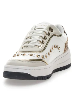 Sneakers bianche con borchie e glitter oro Burani 51771C1108