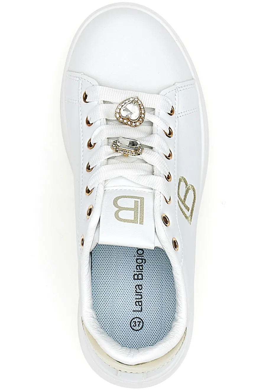 Sneakers bianche con charm gioiello e fondo alto Laura Biagiotti 9622M