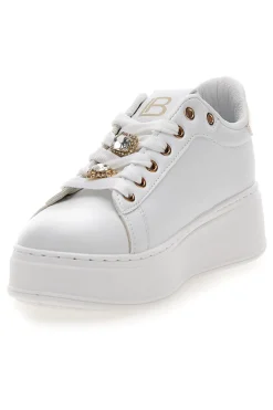 Sneakers bianche con charm gioiello e fondo alto Laura Biagiotti 9622M