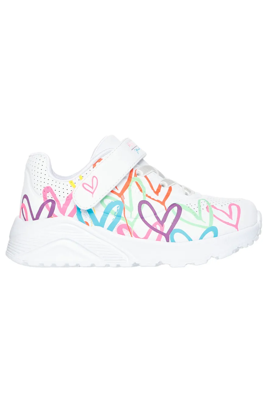 Sneakers bianche con cuori multicolor Skechers Uno Lite Love Levitate