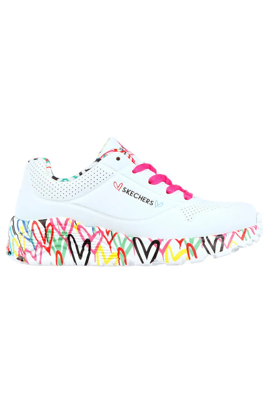Sneakers bianche con cuori colorati Skechers Uno Lite