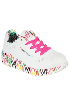 Sneakers bianche con cuori colorati Skechers Uno Lite