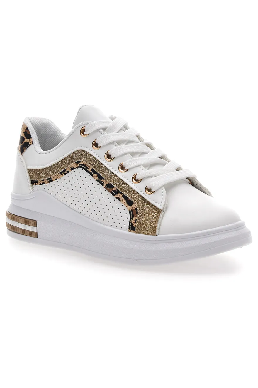 Sneakers Bianche Con Dettagli Leopardati Prima Riga 435