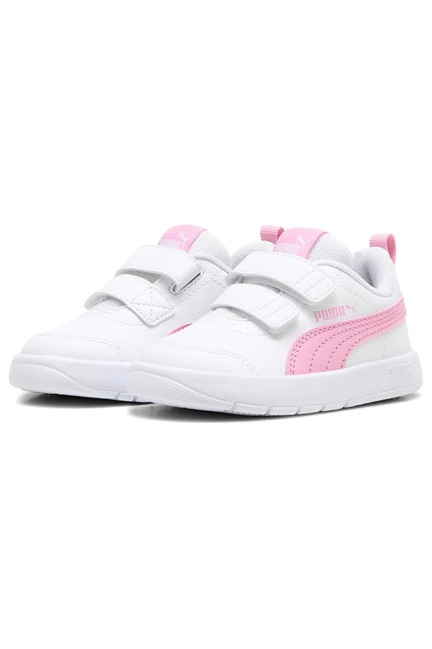 Sneakers bianche con dettagli rosa e strappi regolabili Puma Courtflex V3 V Inf