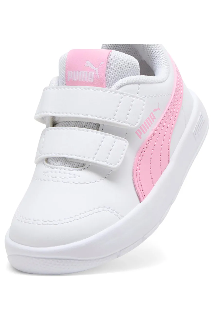 Sneakers bianche con dettagli rosa e strappi regolabili Puma Courtflex V3 V Inf