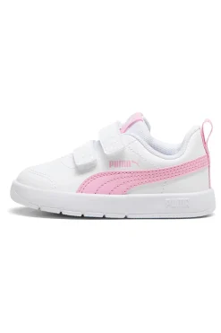 Sneakers bianche con dettagli rosa e strappi regolabili Puma Courtflex V3 V Inf
