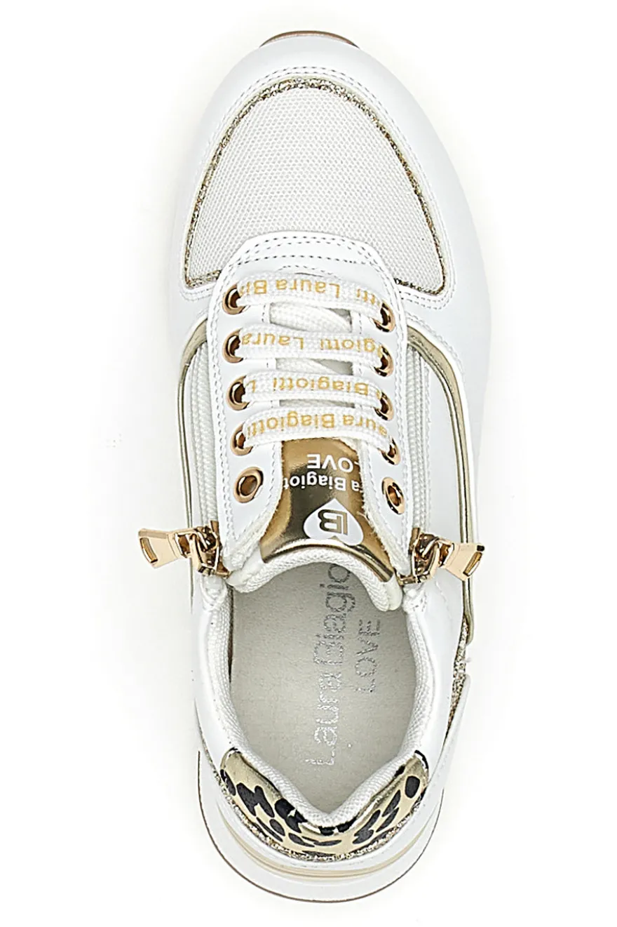 Sneakers Bianche con dettagli Dorati e Platform LAURA BIAGIOTTI L8481