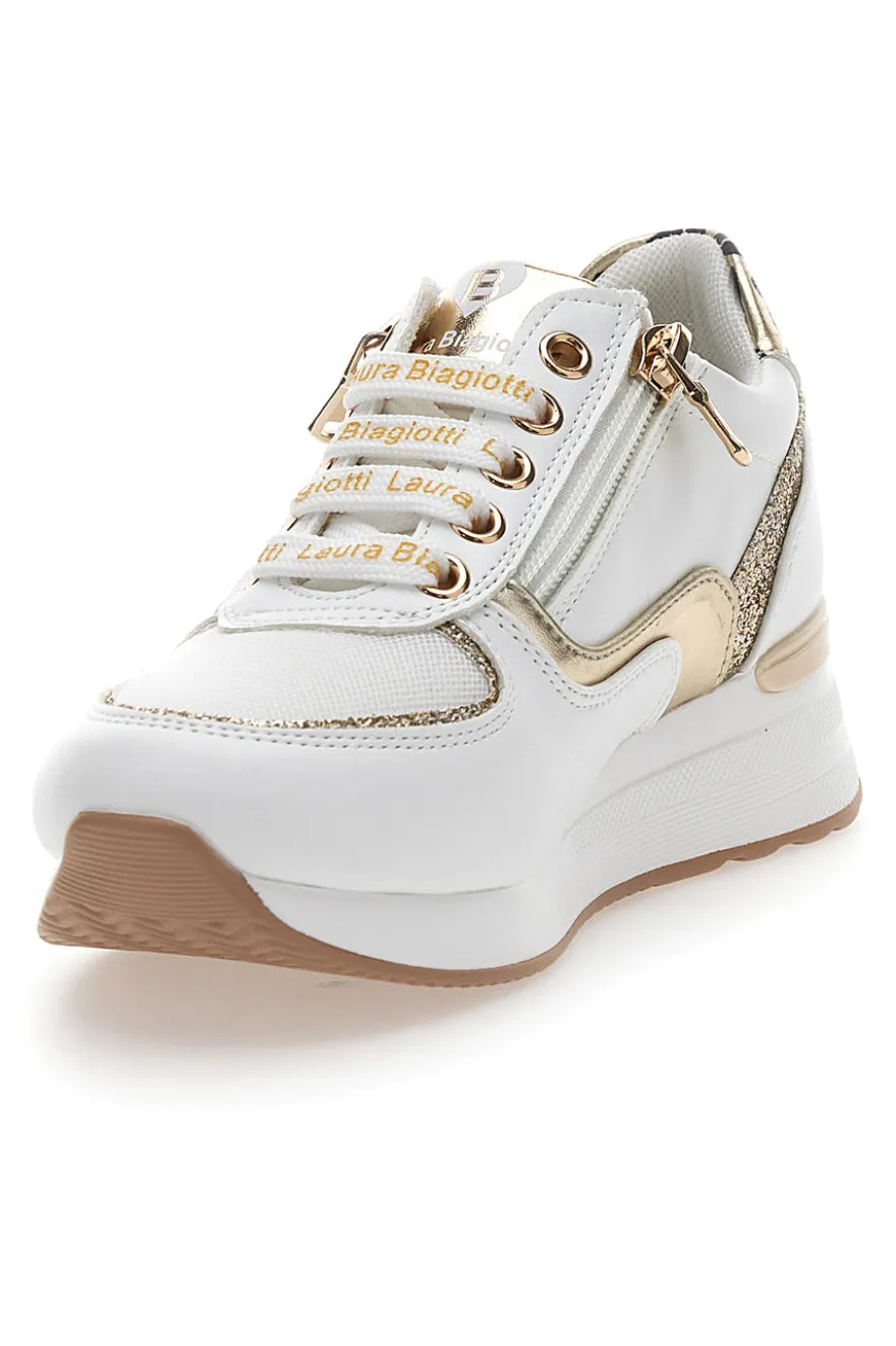 Sneakers Bianche con dettagli Dorati e Platform LAURA BIAGIOTTI L8481