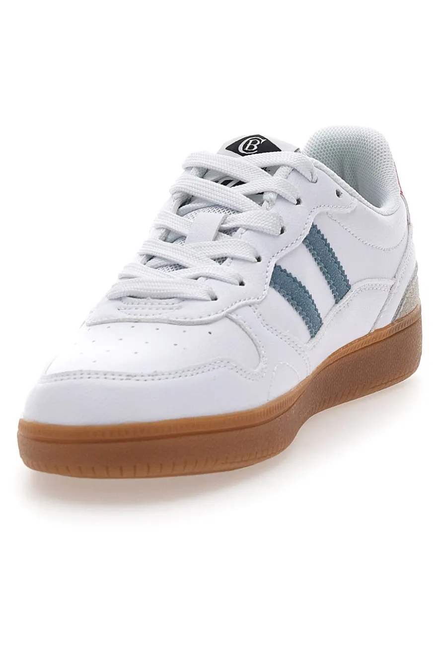 Sneakers Bianche con Dettagli Blu e Rosa e Suola in Gomma Cotton Belt Patricien