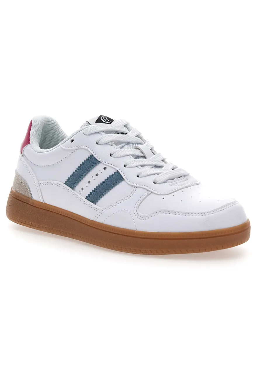 Sneakers Bianche con Dettagli Blu e Rosa e Suola in Gomma Cotton Belt Patricien