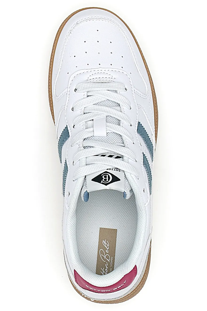 Sneakers Bianche con Dettagli Blu e Rosa e Suola in Gomma Cotton Belt Patricien