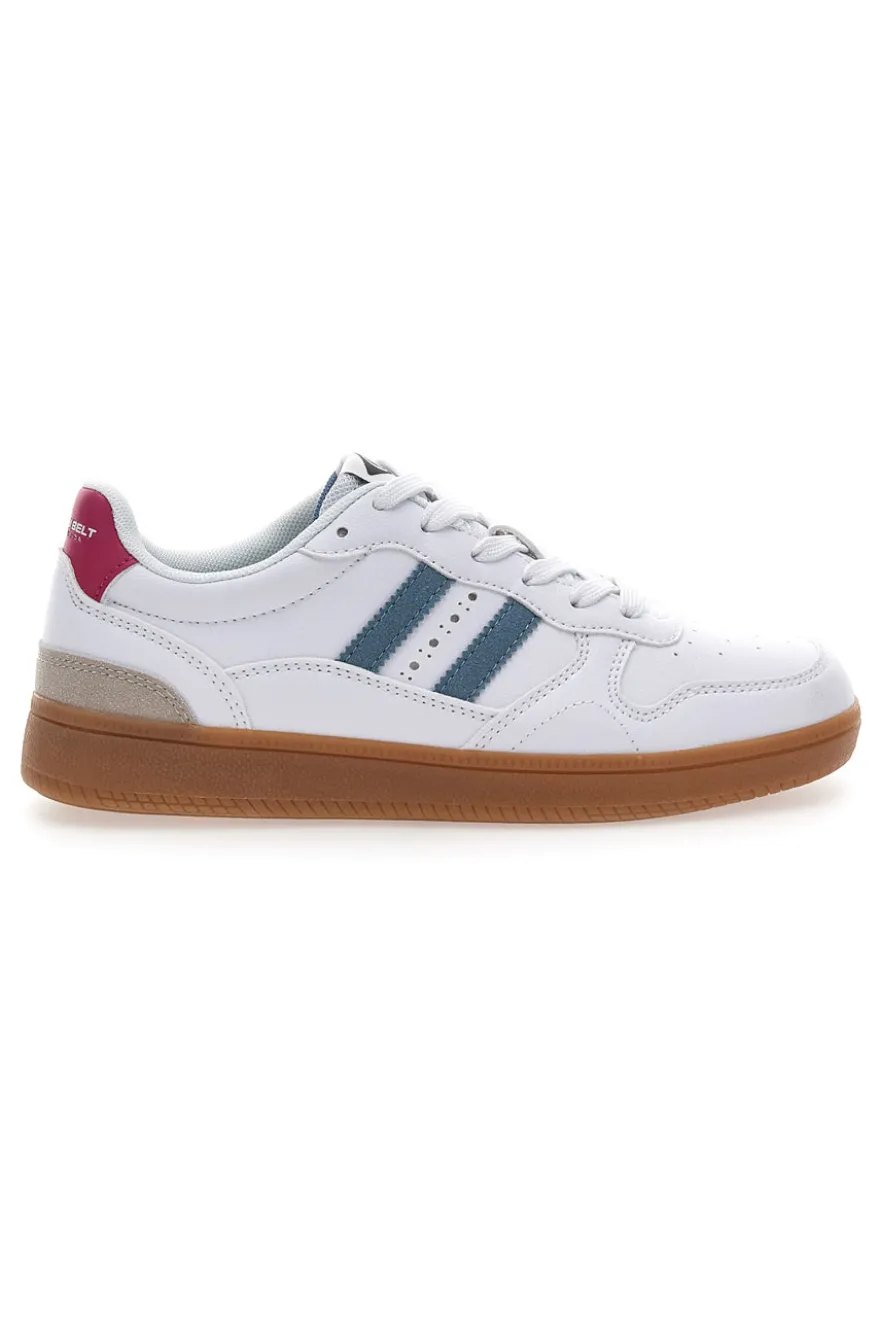 Sneakers Bianche con Dettagli Blu e Rosa e Suola in Gomma Cotton Belt Patricien