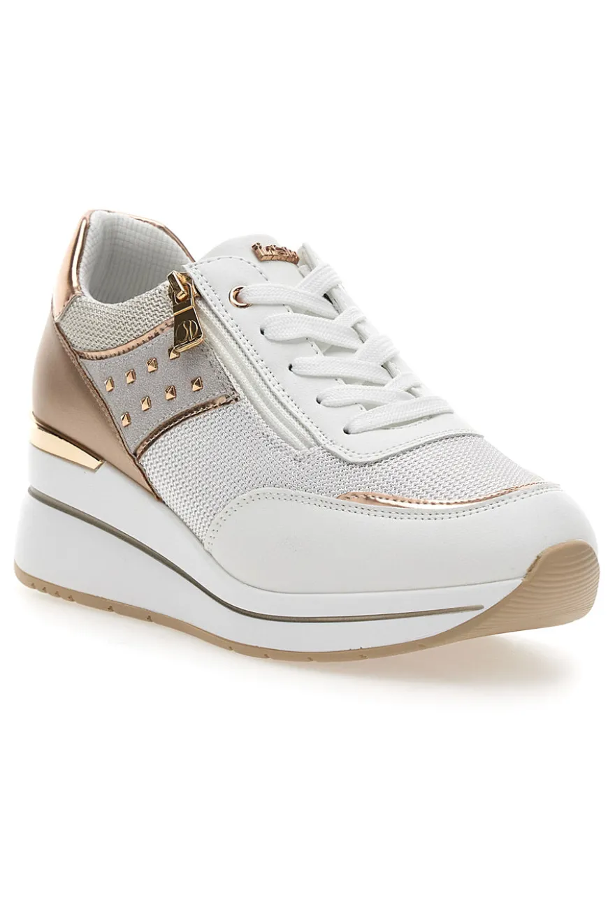 Sneakers bianche con dettagli oro rosa e zeppa Inblu 486IN