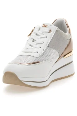 Sneakers bianche con dettagli oro rosa e zeppa Inblu 486IN