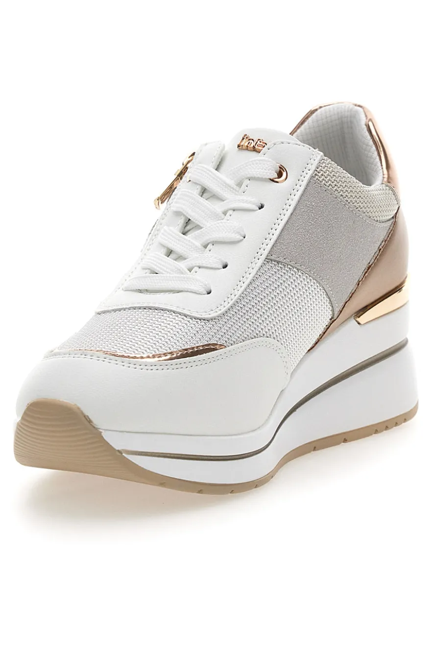 Sneakers bianche con dettagli oro rosa e zeppa Inblu 486IN