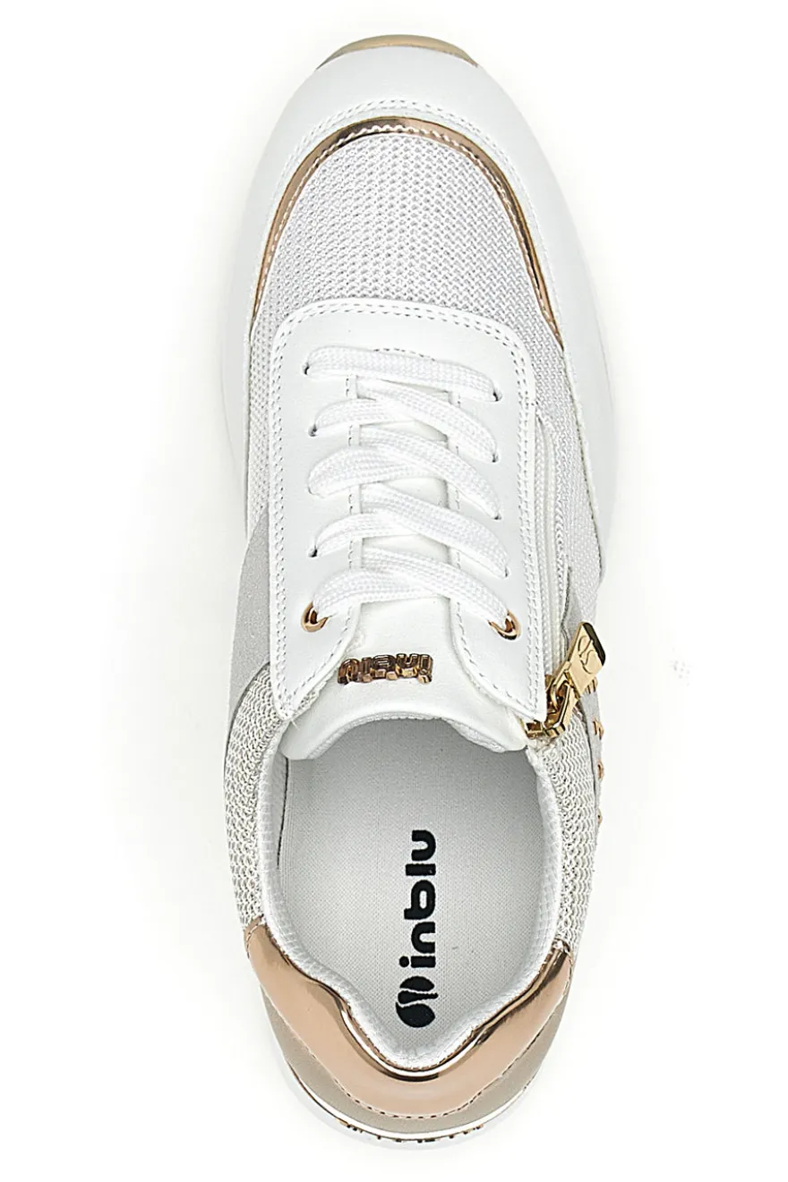 Sneakers bianche con dettagli oro rosa e zeppa Inblu 486IN