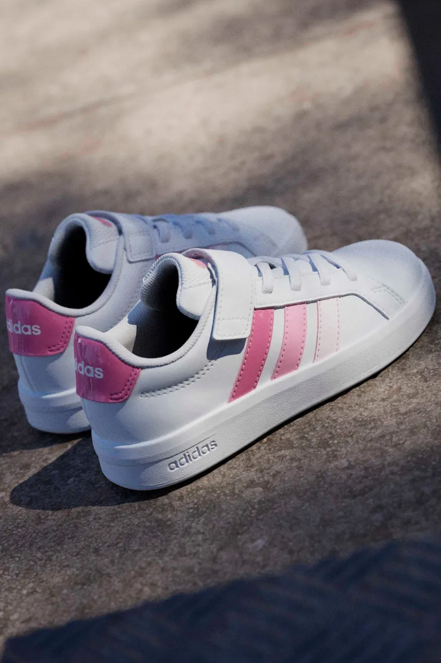 Sneakers bianche con dettagli rosa e chiusura a strappo Adidas Grand Court 3.0 El C