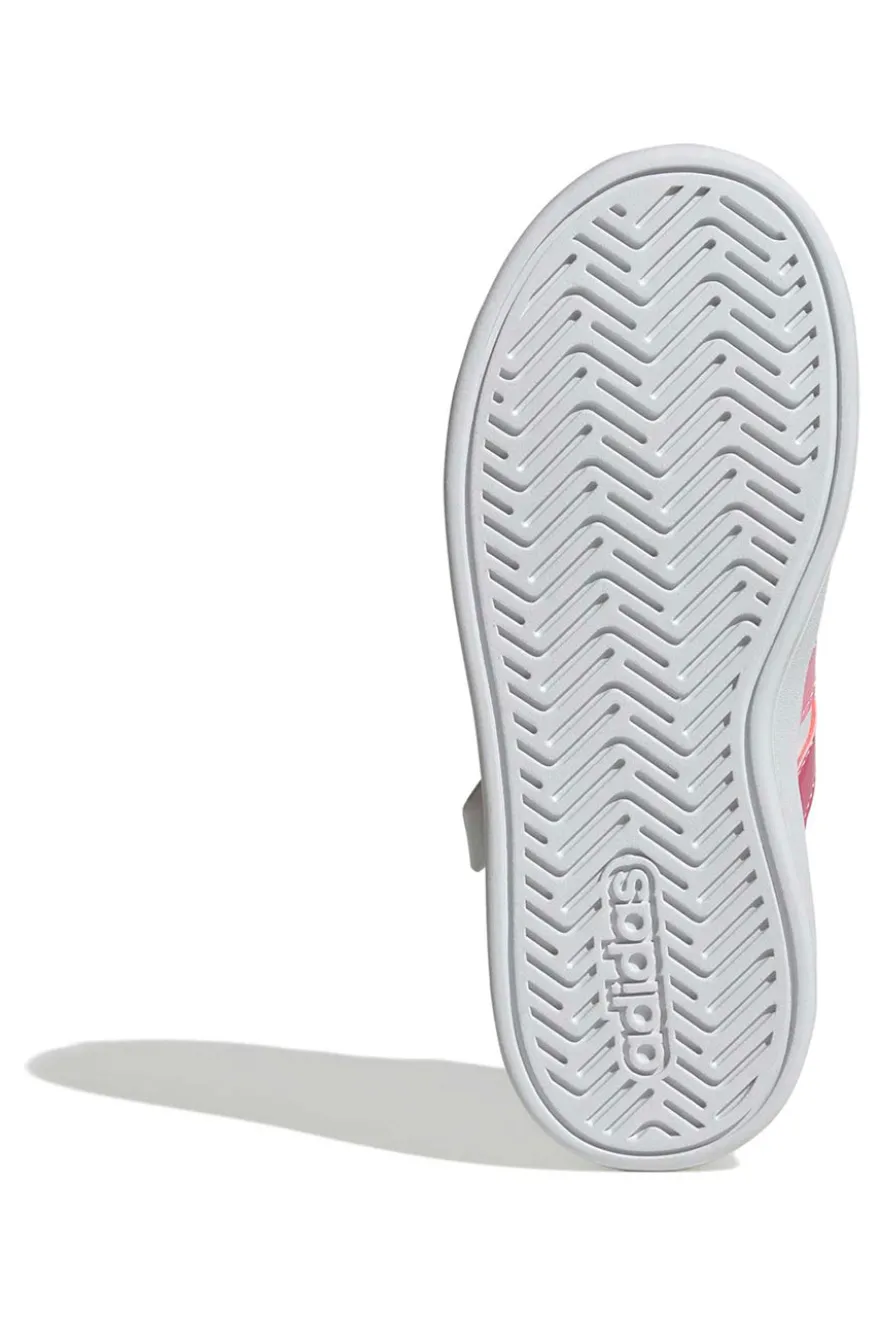 Sneakers bianche con dettagli rosa e chiusura a strappo Adidas Grand Court 3.0 El C