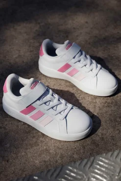 Sneakers bianche con dettagli rosa e chiusura a strappo Adidas Grand Court 3.0 El C