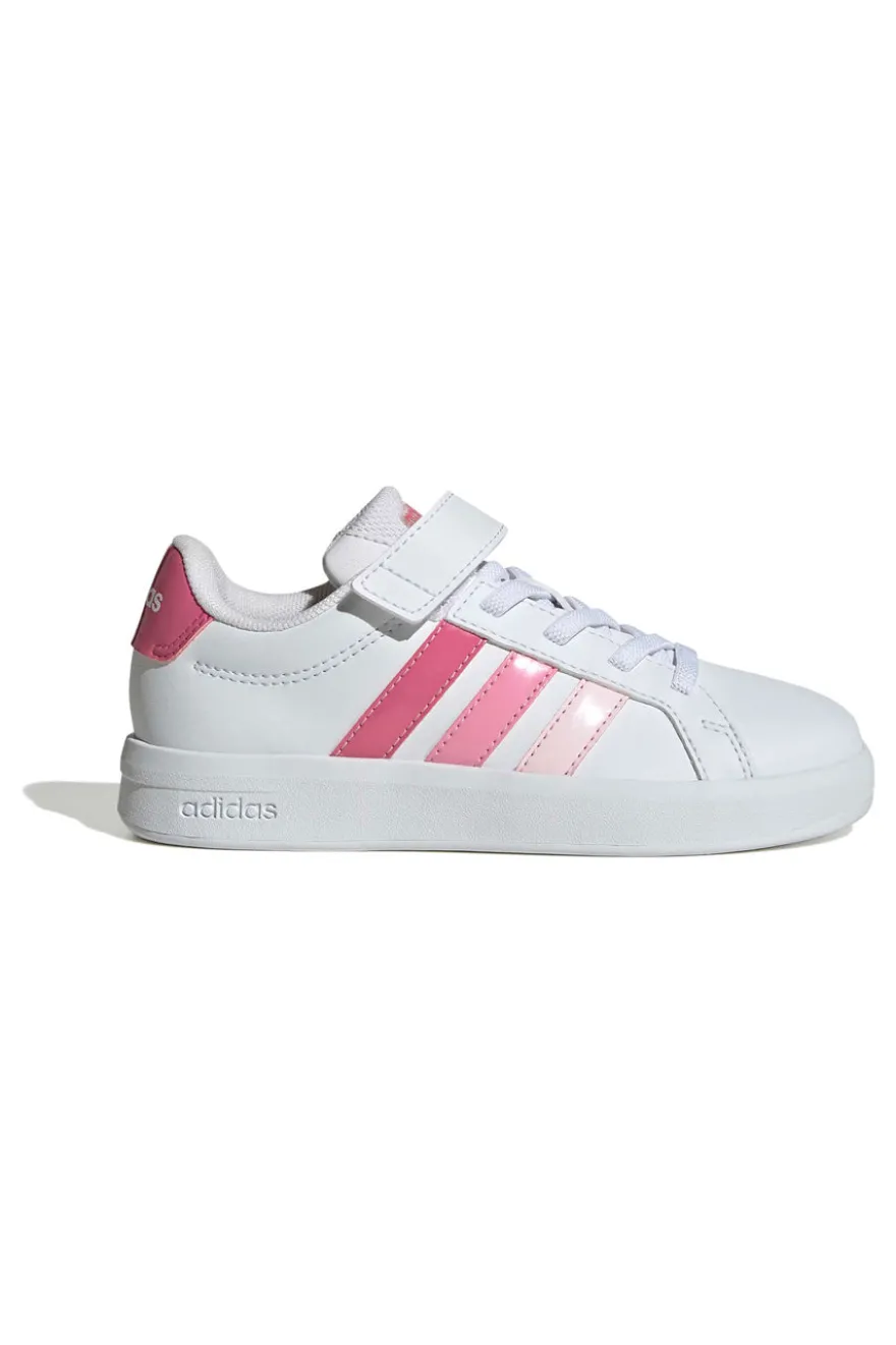 Sneakers bianche con dettagli rosa e chiusura a strappo Adidas Grand Court 3.0 El C
