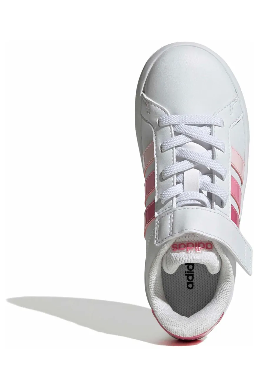 Sneakers bianche con dettagli rosa e chiusura a strappo Adidas Grand Court 3.0 El C