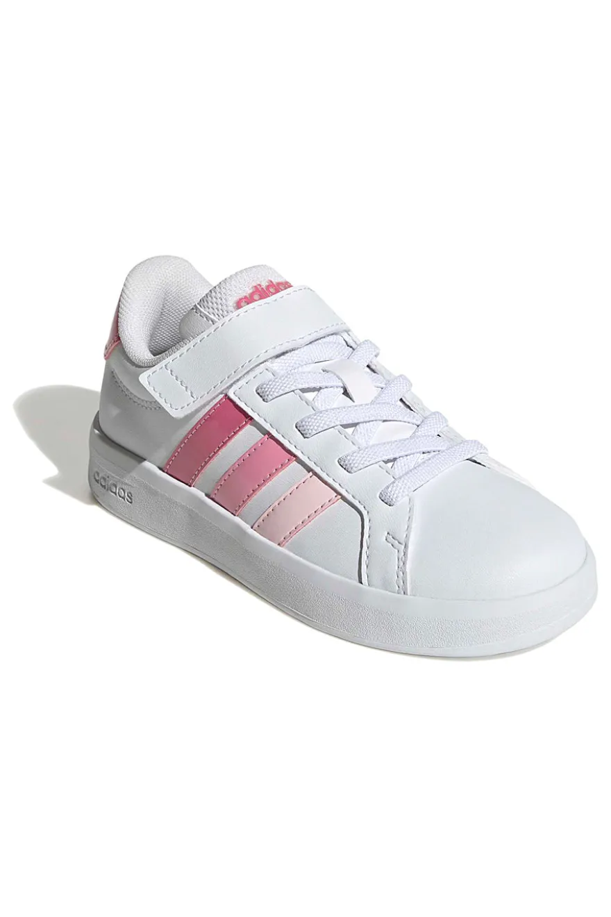 Sneakers bianche con dettagli rosa e chiusura a strappo Adidas Grand Court 3.0 El C