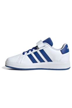 Sneakers bianche con dettagli blu e chiusura mista Adidas Grand Court 2 EL C
