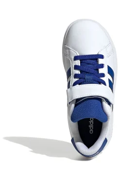 Sneakers bianche con dettagli blu e chiusura mista Adidas Grand Court 2 EL C