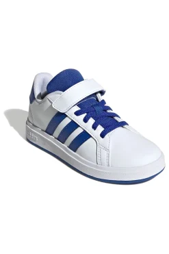 Sneakers bianche con dettagli blu e chiusura mista Adidas Grand Court 2 EL C