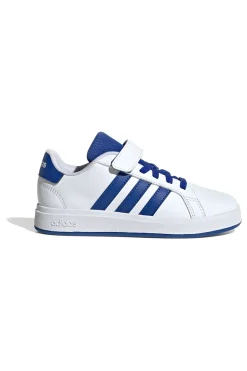 Sneakers bianche con dettagli blu e chiusura mista Adidas Grand Court 2 EL C