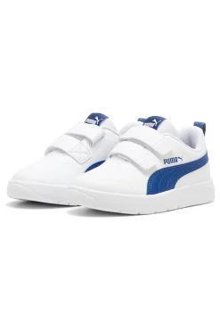 Sneakers bianche con dettagli blu e doppio strappo Puma Courtflex v3