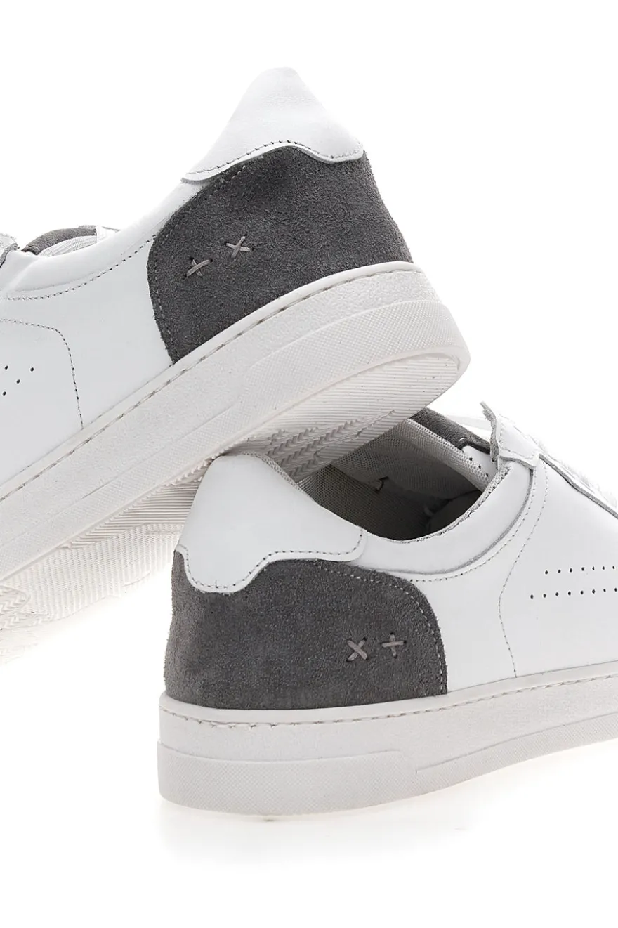 Sneakers Bianche con Dettagli Grigi in Pelle Made in Italy PTR 123