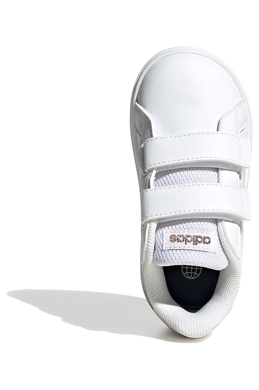 Sneakers bianche con dettagli iridescenti e doppio strappo Adidas Grand Court 2 CF I