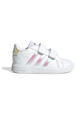 Sneakers bianche con dettagli iridescenti e doppio strappo Adidas Grand Court 2 CF I