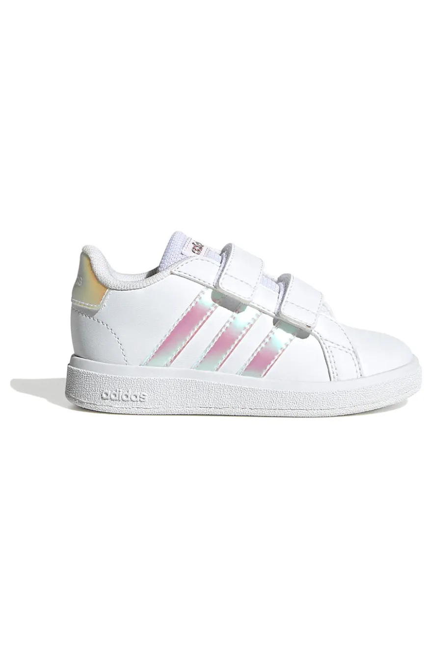 Sneakers bianche con dettagli iridescenti e doppio strappo Adidas Grand Court 2 CF I