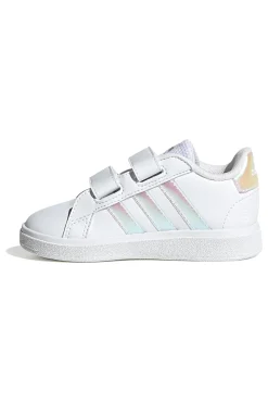 Sneakers bianche con dettagli iridescenti e doppio strappo Adidas Grand Court 2 CF I