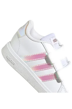 Sneakers bianche con dettagli iridescenti e doppio strappo Adidas Grand Court 2 CF I