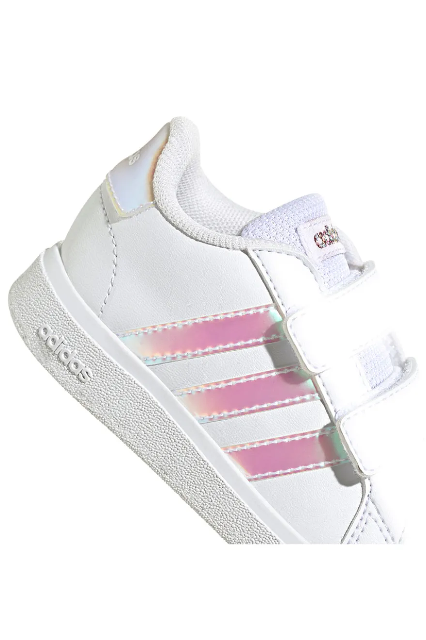 Sneakers bianche con dettagli iridescenti e doppio strappo Adidas Grand Court 2 CF I